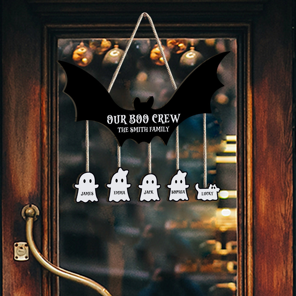 Unsere Boo Crew – Personalisiertes Familienschild aus Palettenholz