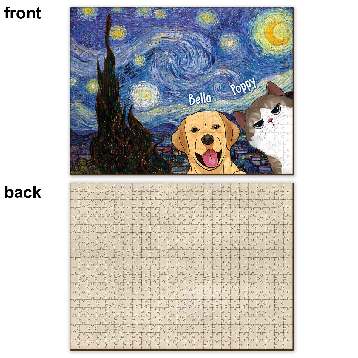 Van Gogh Starry Night Cat - Personalized Cat Jigsaw Puzzle