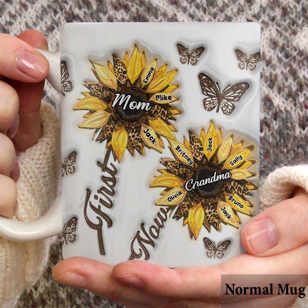 Erst Mama, jetzt Oma – Sonnenblumen-Aufblasbecher – Personalisierte Oma-Tasse