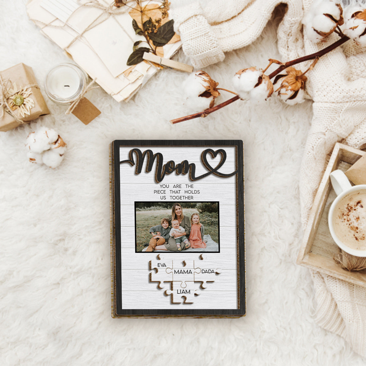 Mama, du bist das, was uns zusammenhält – Personalisiertes zweilagiges Holzschild/Holzplakette für Mama