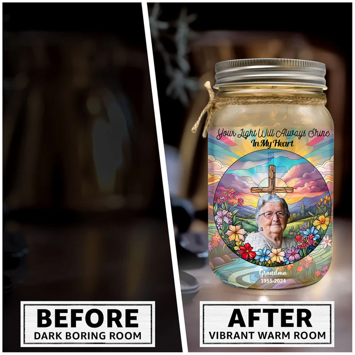 Dein Licht wird immer in meinem Herzen leuchten – Personalisierte Gedenkleuchte im Einmachglas