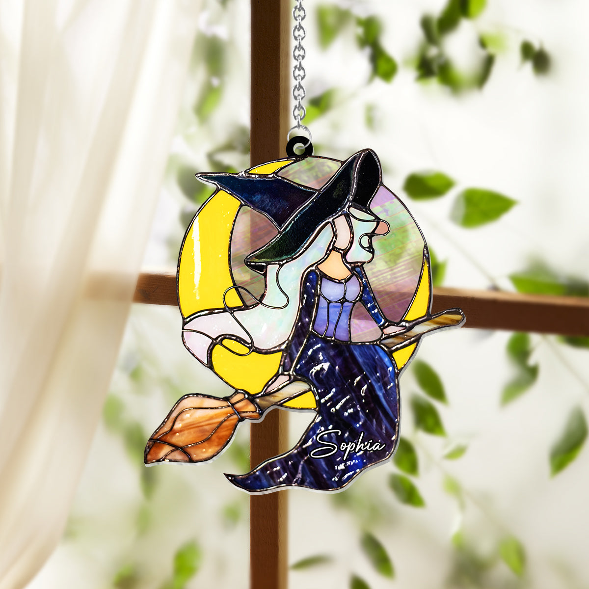 The Witch Is In - Personalized Witch Window Hanging Suncatcher Ornament