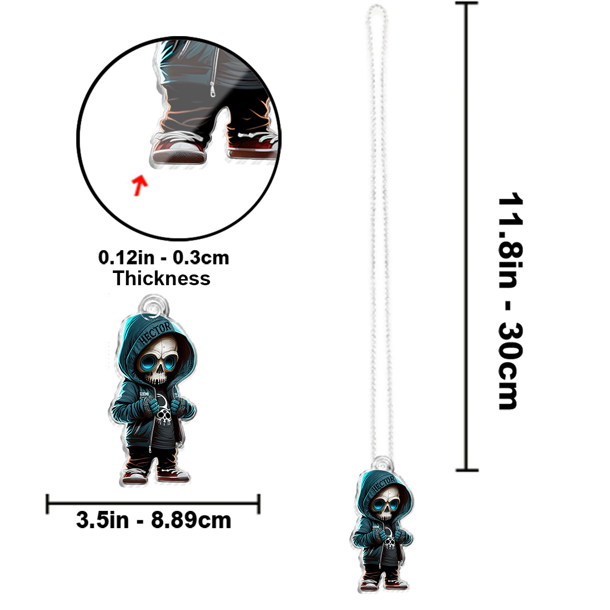 Stilvolles Skelett – Personalisierter Totenkopf als Autoanhänger in individueller Form