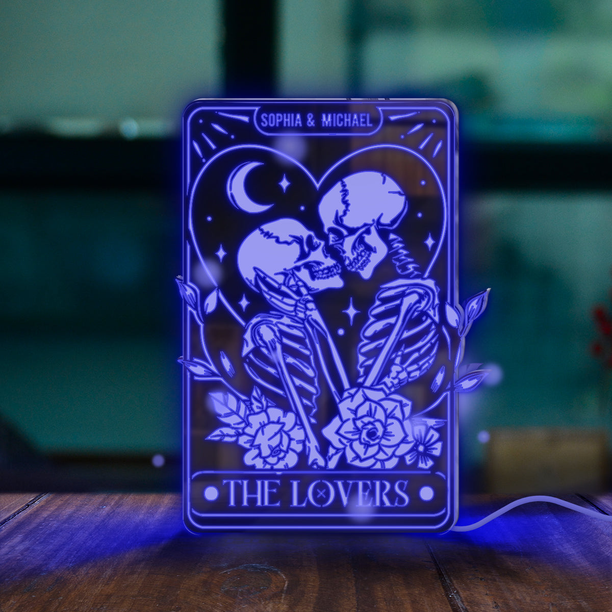 The Lovers – Personalisierte Totenkopf-Spiegelleuchte 
