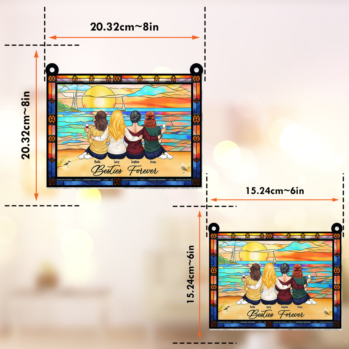 Für immer beste Freundinnen – Personalisierter Fensterhänger mit Sonnenfänger-Dekoration für beste Freundinnen 