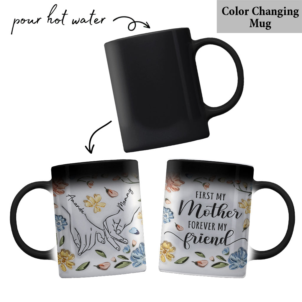 Zuerst meine Mutter, für immer meine Freundin – Personalisierte Tasse mit pastellfarbenem Blumenmuster