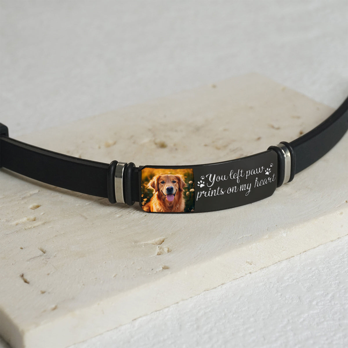 Du hast Pfotenabdrücke in meinem Herzen hinterlassen – personalisiertes Armband mit Hundegravur