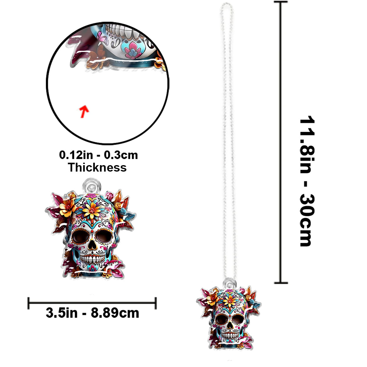 Blumenzuckerschädel – Personalisierter Totenkopf-Autoanhänger in individueller Form