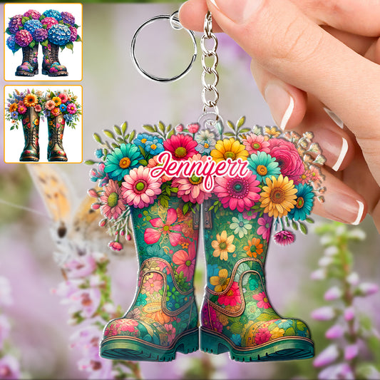 Blumen-Gartenstiefel – personalisierter Garten-Schlüsselanhänger