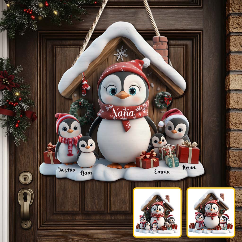 Beliebiger Titel: Niedlicher Pinguin – Personalisiertes Holzschild in individueller Form für Oma