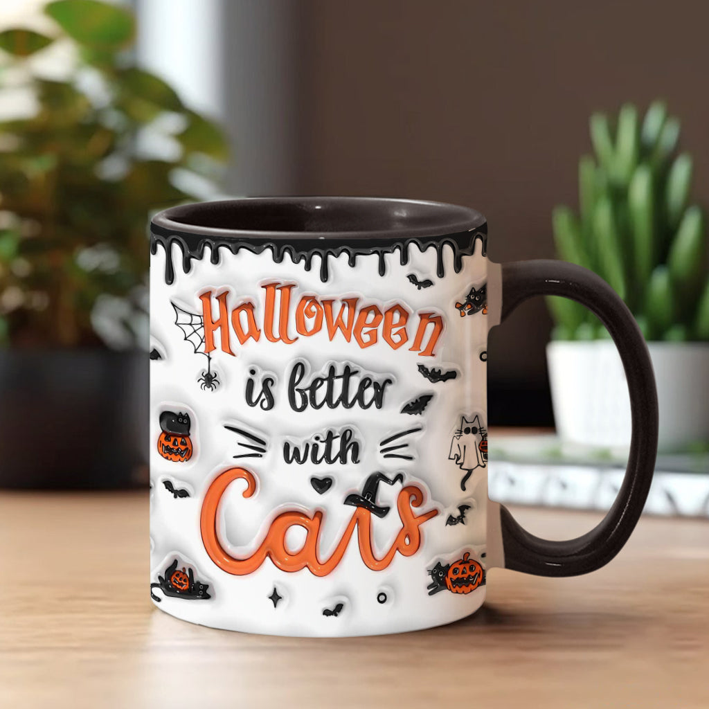 Halloween ist schöner mit einer Katze – Personalisierte Tasse mit Katzenmotiv