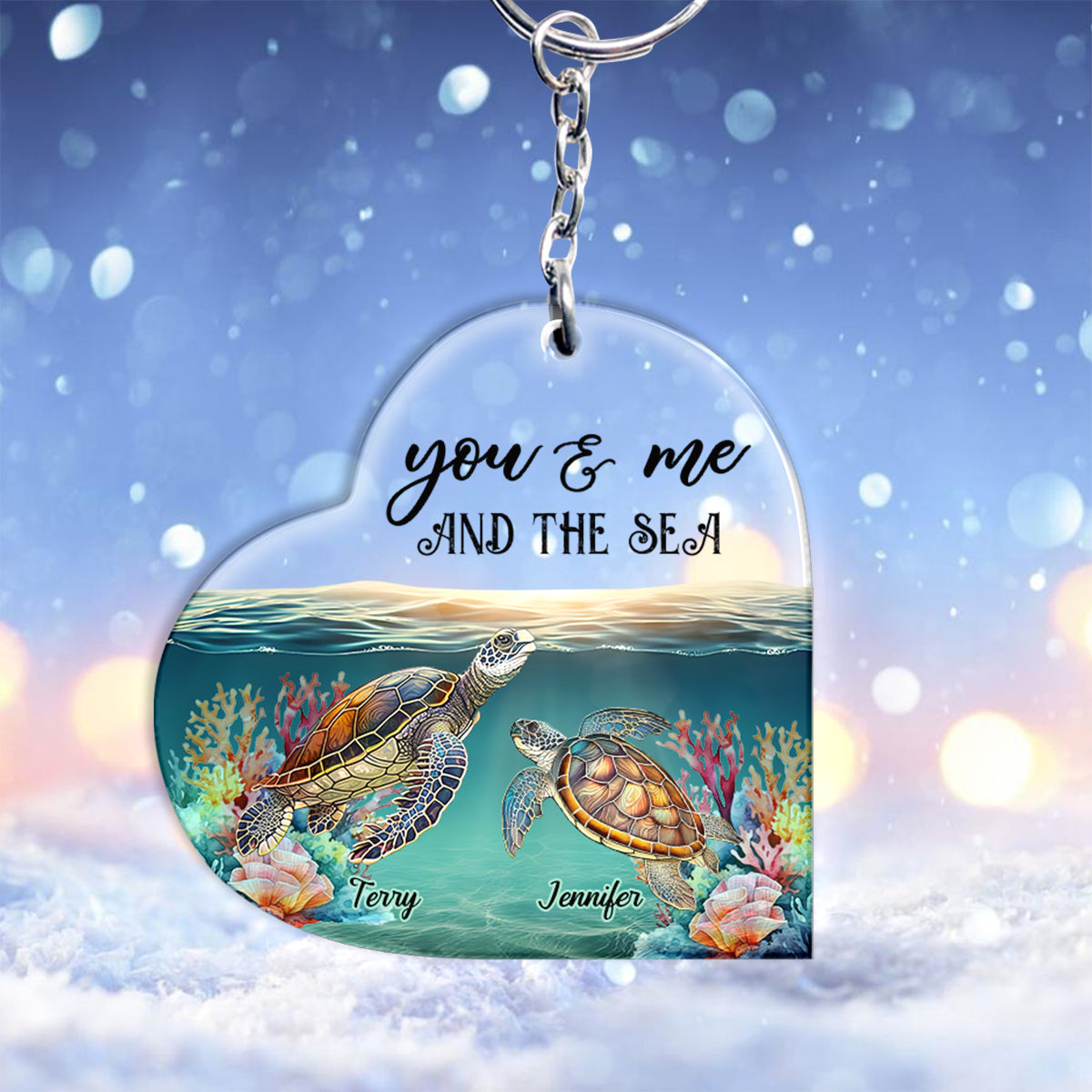 Du und ich und das Meer – Personalisierter Schildkröten-Schlüsselanhänger