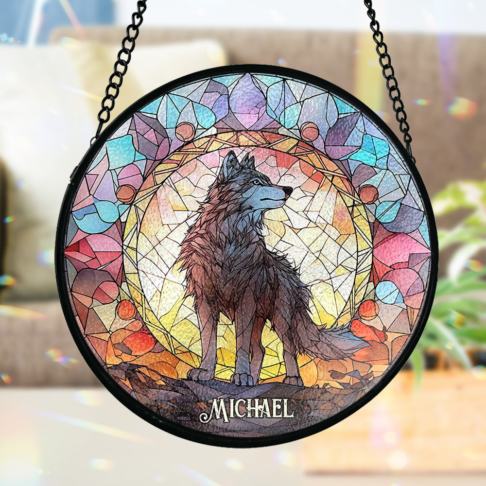 Wilder Geist – Personalisierter Wolf-Glas-Sonnenfänger