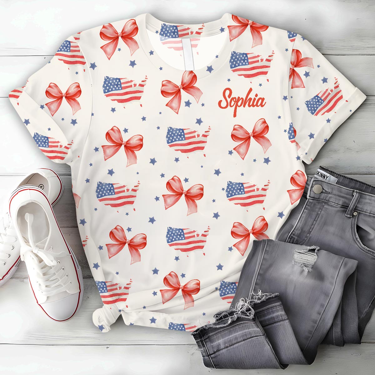 Coquette American Girl - Personalized Independence Day/ 4th of July All Over Shirt