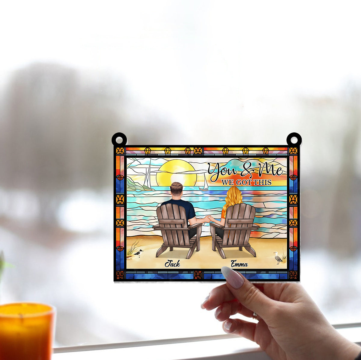 Du und ich, wir schaffen das – Personalisierter Sonnenfänger für Paare zum Aufhängen am Fenster 
