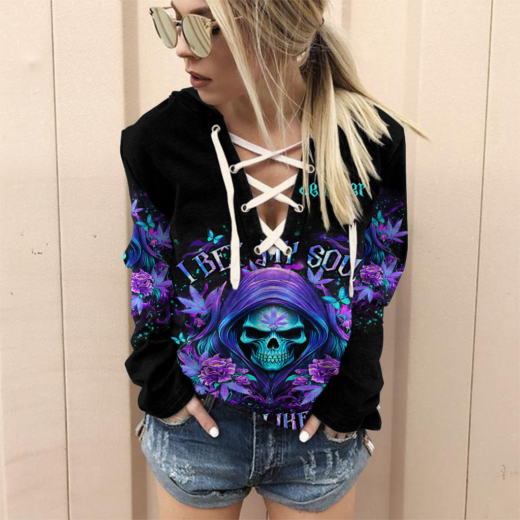 Ich wette meine Seele – personalisiertes schulterfreies Langarmkleid mit Cannabis-Motiv