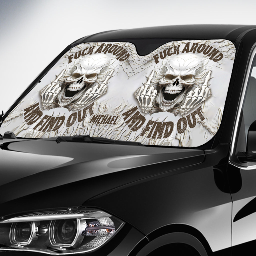 F Around And Find Out White Skull - Personalisierte Totenkopf-Auto-Sonnenblende