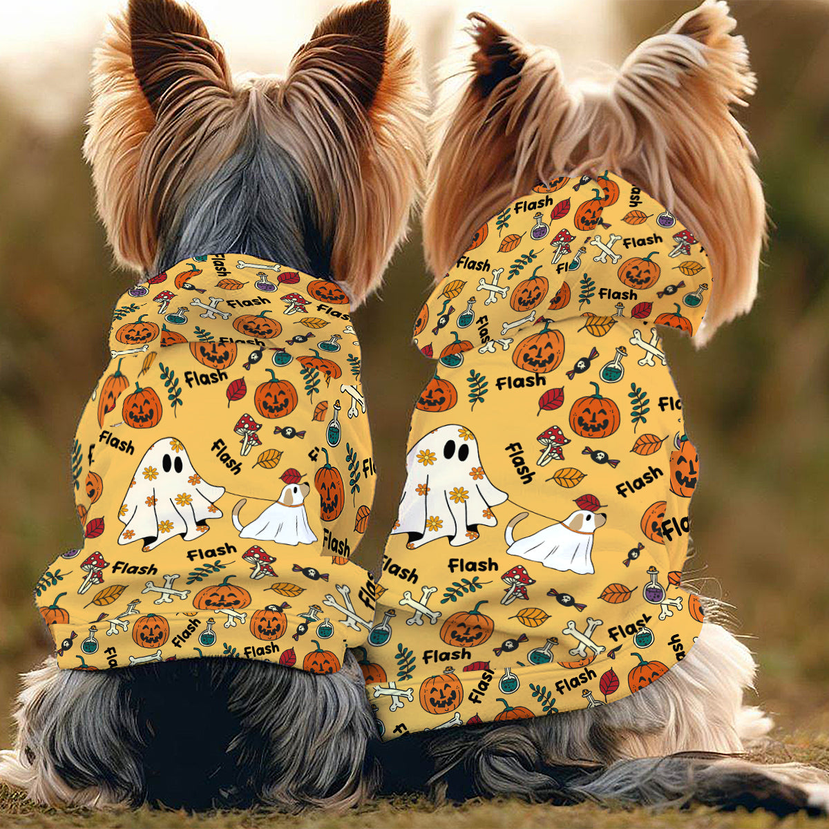 Niedlicher Geisterhund, Kürbisgeist & Fledermaus - Personalisierter Hunde-Hoodie