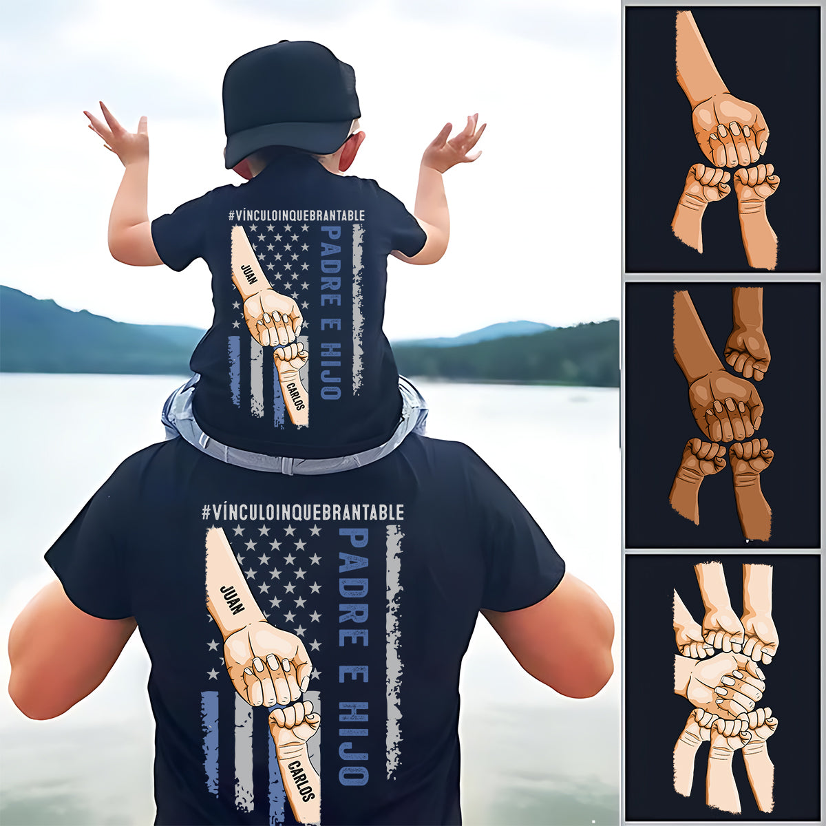 Padre E Hijos Vínculo Inquebrantable – Personalisiertes Vater-T-Shirt und Kapuzenpullover