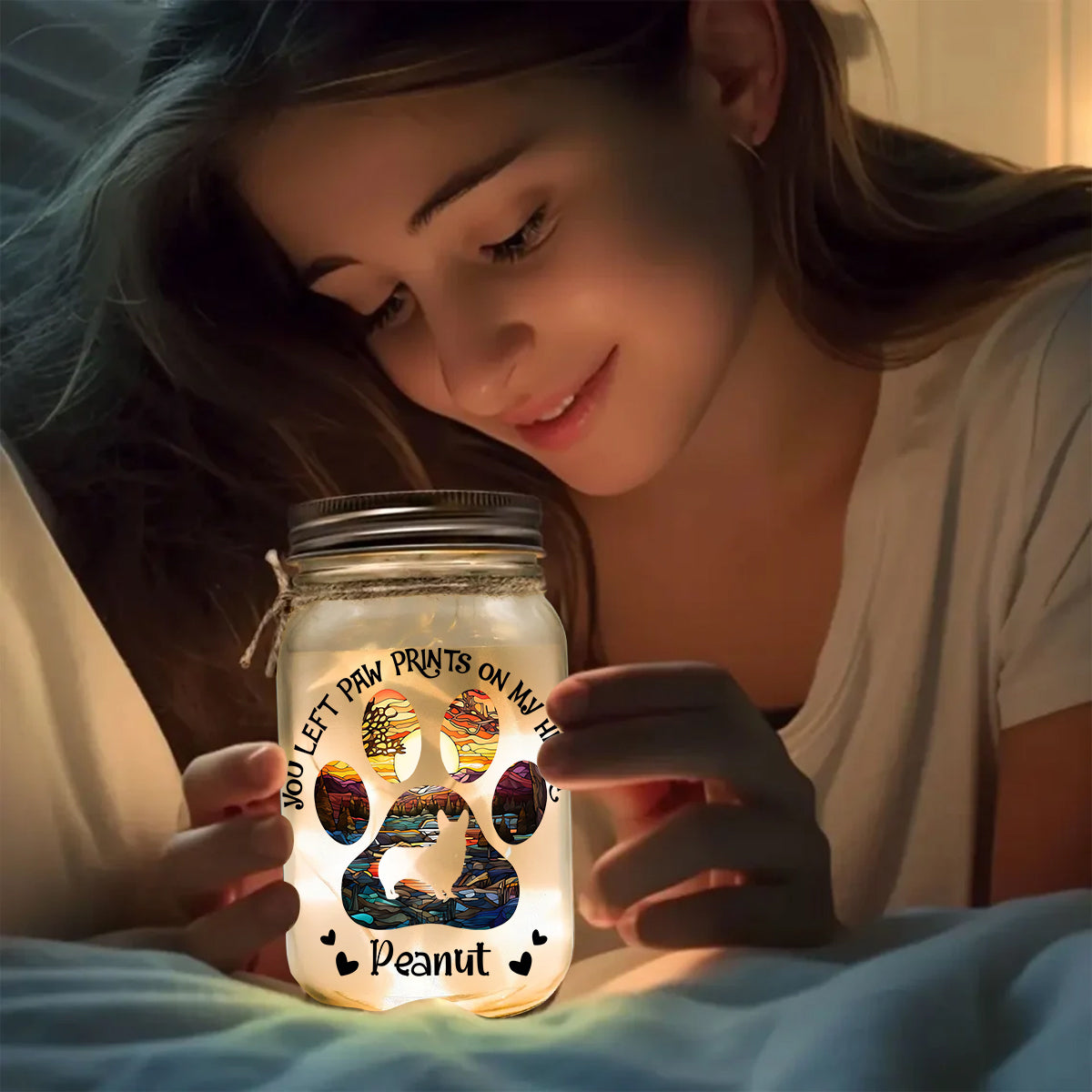 Du hast Pfotenabdrücke in meinem Herzen hinterlassen – Personalisierte Hunde-Einmachglas-Lampe