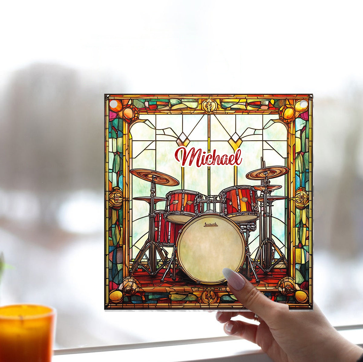 Love Drums - Personalized Drummer Window Hanging Suncatcher Ornament