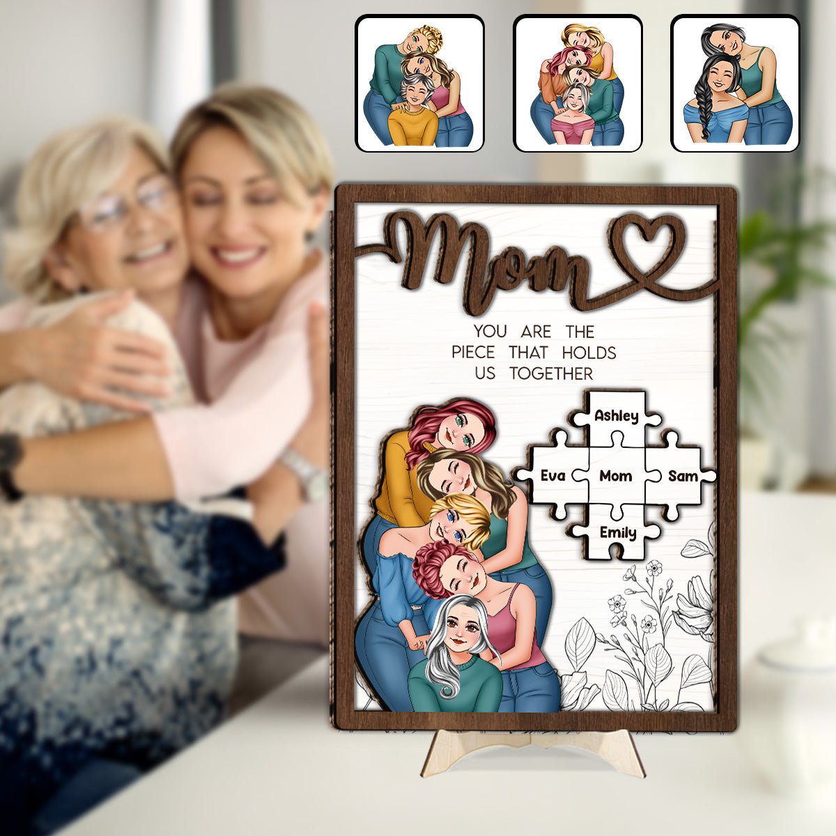 Mama, du bist das, was uns zusammenhält – Personalisiertes zweilagiges Holzschild/Holzplakette für Mama