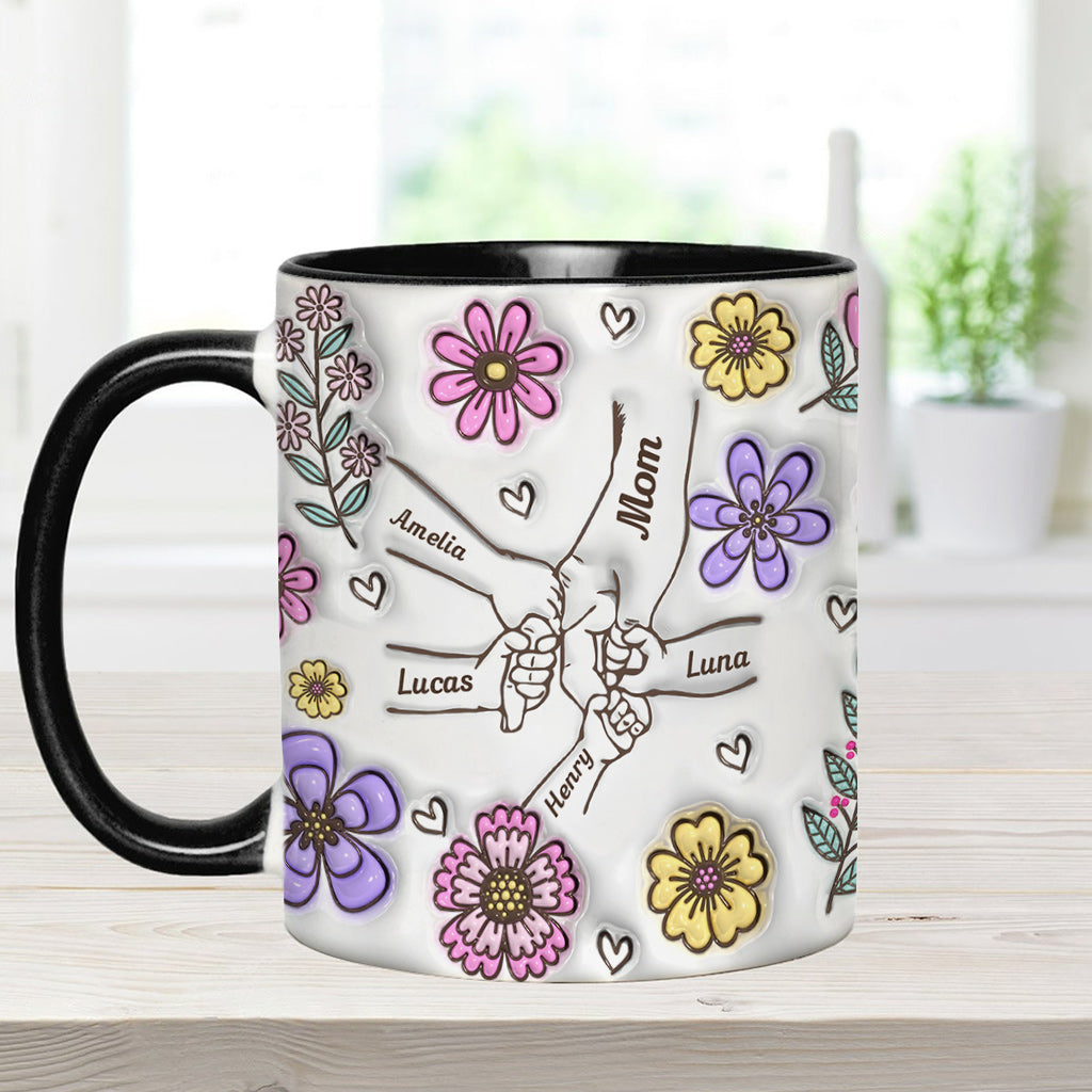 Personalisierte Tasse mit rosa Blume und Händchen für Oma und Mama – Mutter-Akzent