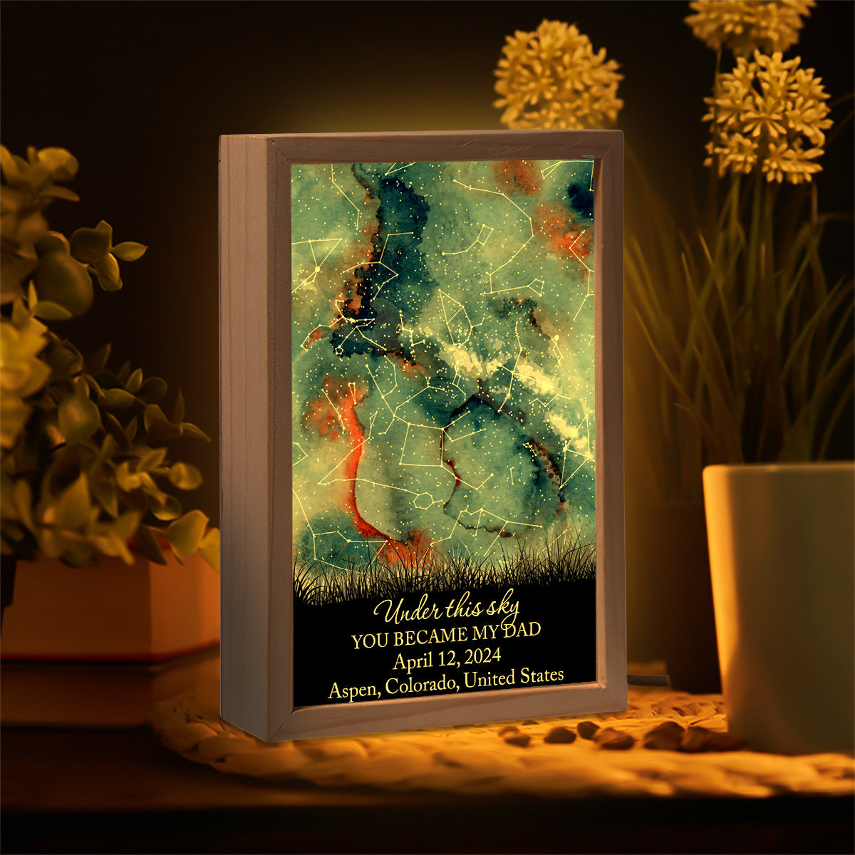 Wo alles begann – Personalisierter Bilderrahmen mit Leuchtkasten für Väter