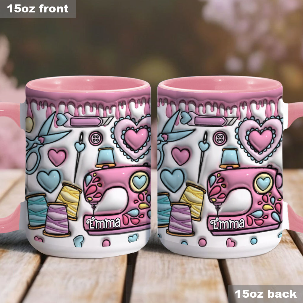 Pink für Nähbegeisterte – Personalisierte Tasse mit Nähmotiv