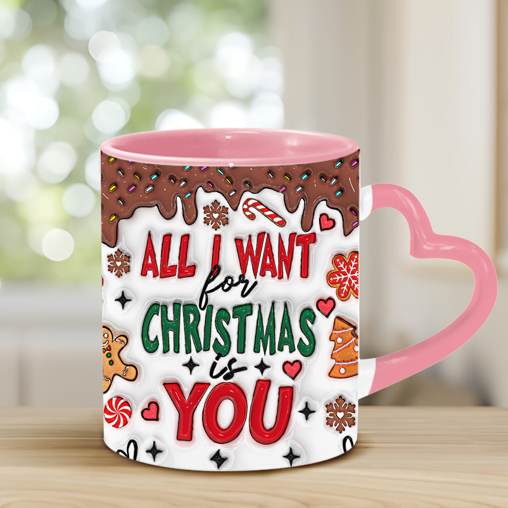 Alles, was ich mir zu Weihnachten wünsche, bist du – Personalisierte Tasse mit Herzgriff für Paare
