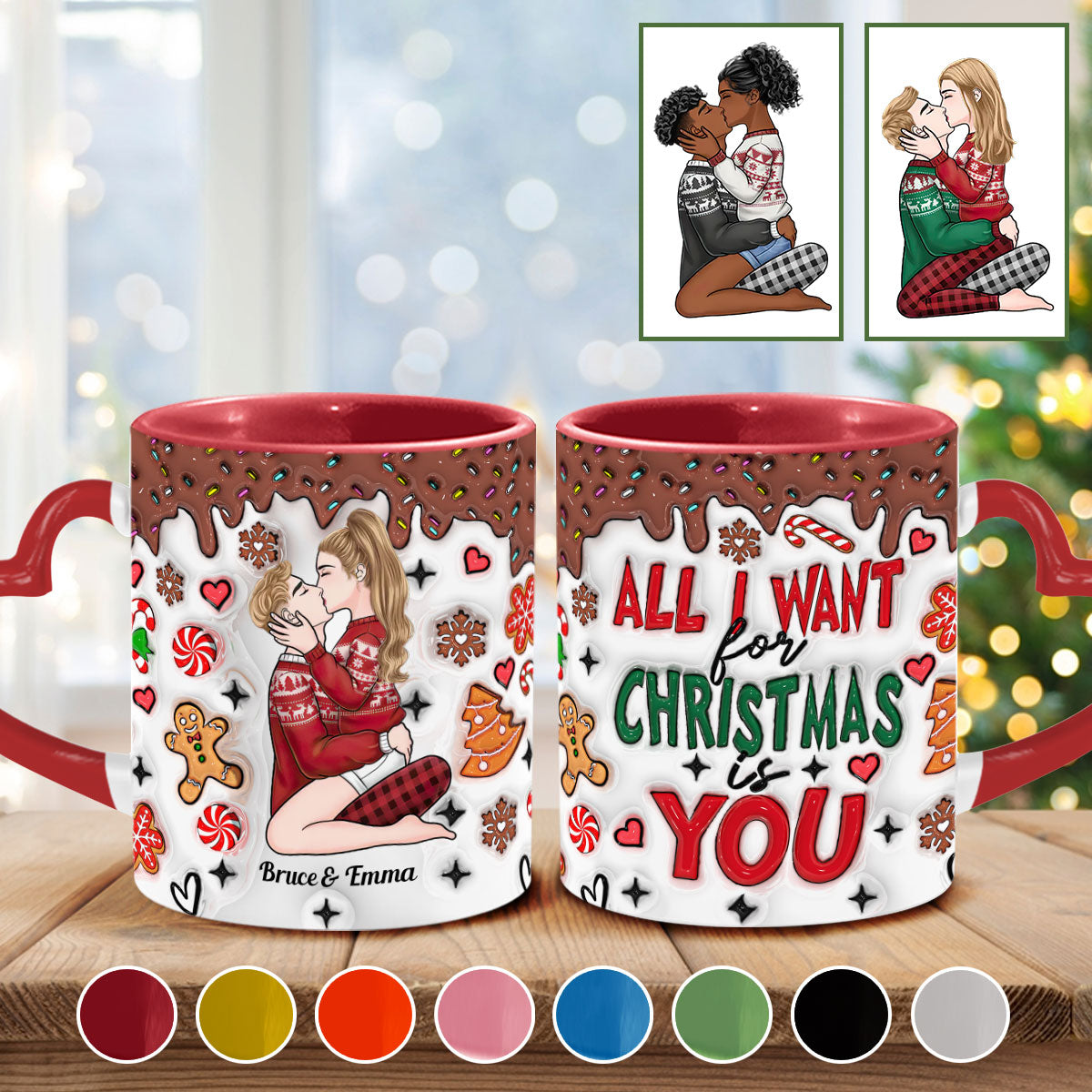 Alles, was ich mir zu Weihnachten wünsche, bist du – Personalisierte Tasse mit Herzgriff für Paare