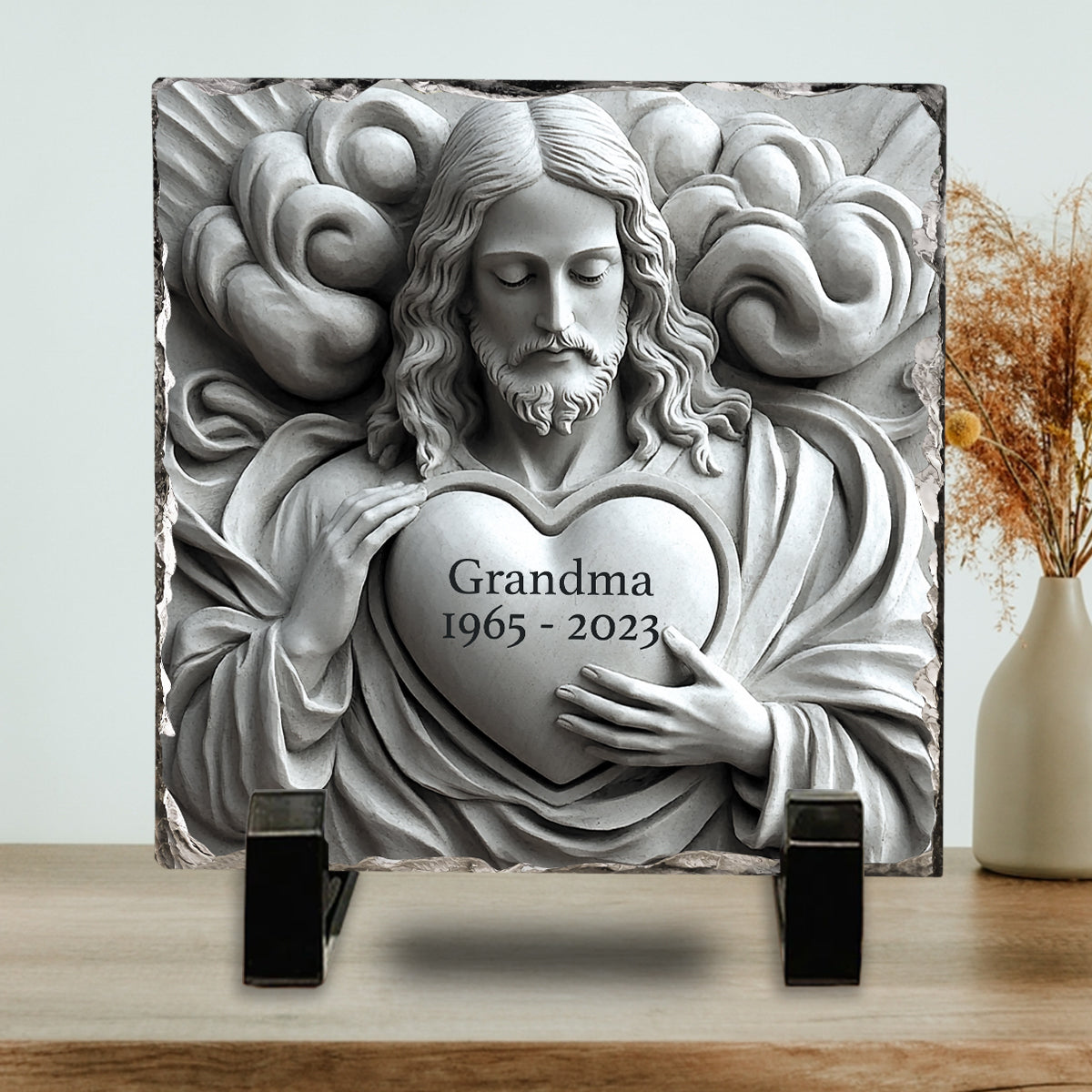 God Is With You - Personalized Memorial Square Shaped Stone