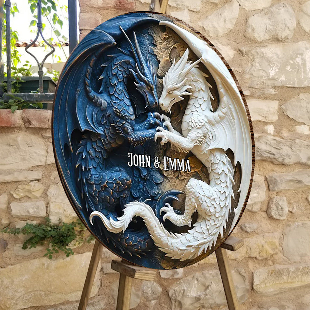 Liebe Drachen – Personalisiertes rundes Drachen-Holzschild