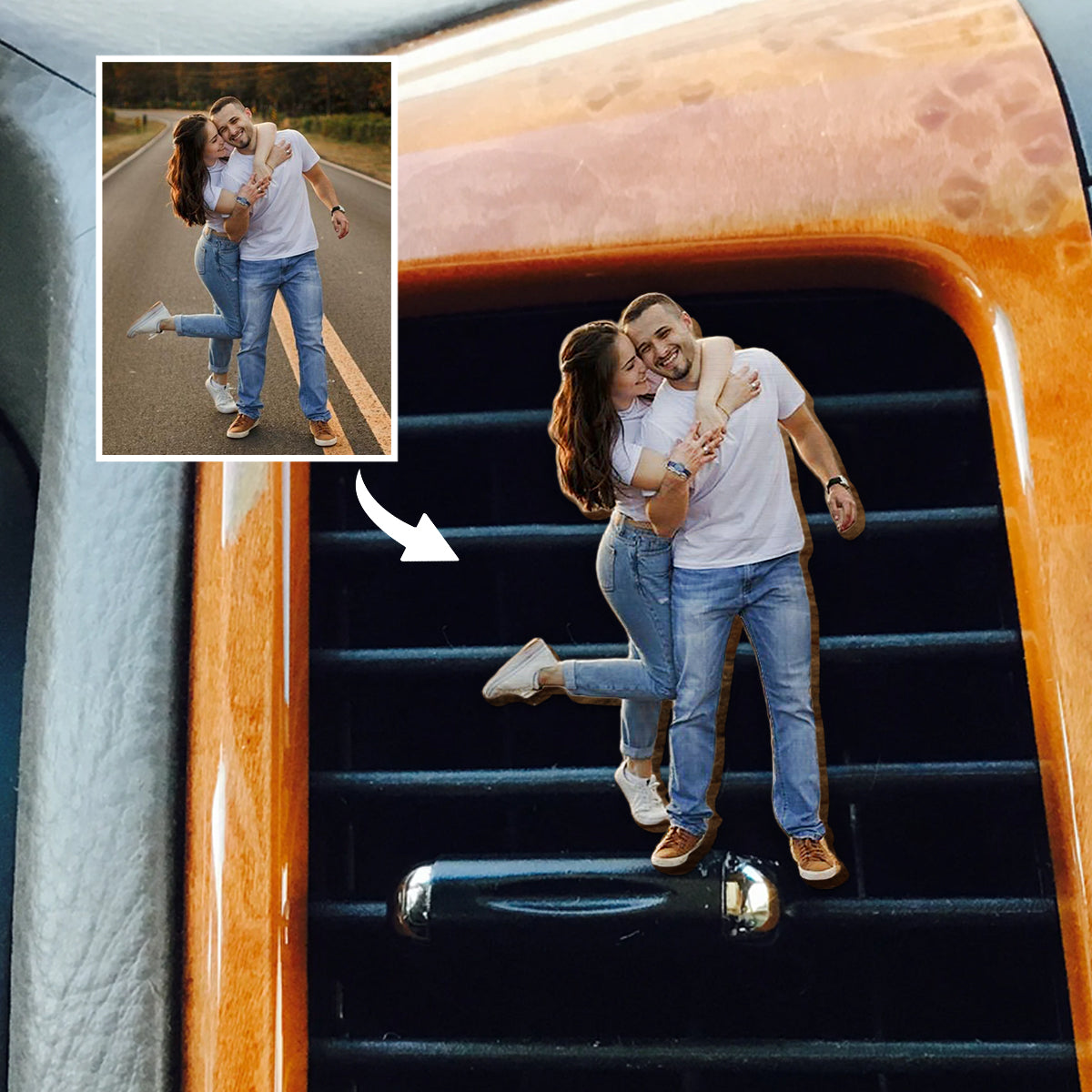 Ich liebe dich bis zum Mond und zurück – Personalisierter Auto-Sonnenblendenclip in Pärchenform