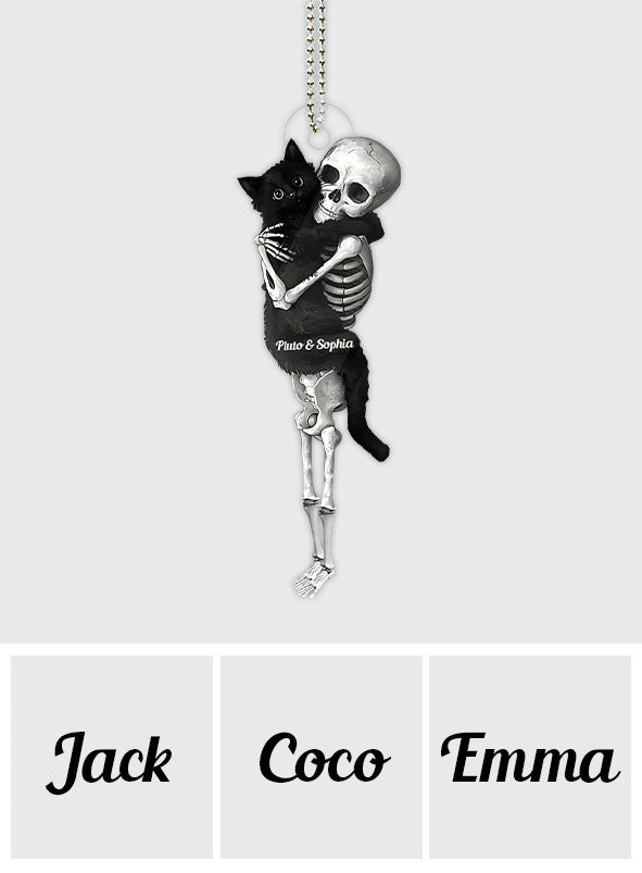Funny Skeleton & Cat - Personalized Black Cat Custom Shaped Car Ornament