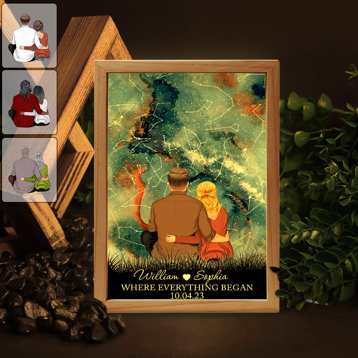 Wo alles begann – Personalisierter Bilderrahmen mit Leuchtkasten für Paare