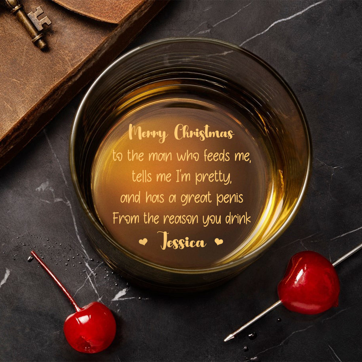 To The Man Who Feeds Me, Tells Me Pretty, And Has A Big Cock - Personalized Couple Engraved Whiskey Glass