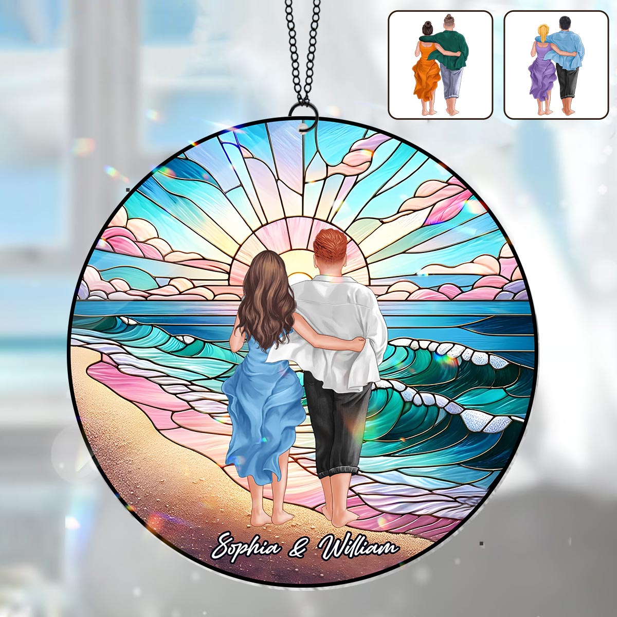 Romantic Sunrise - Personalized Couple Window Hanging Suncatcher Ornament