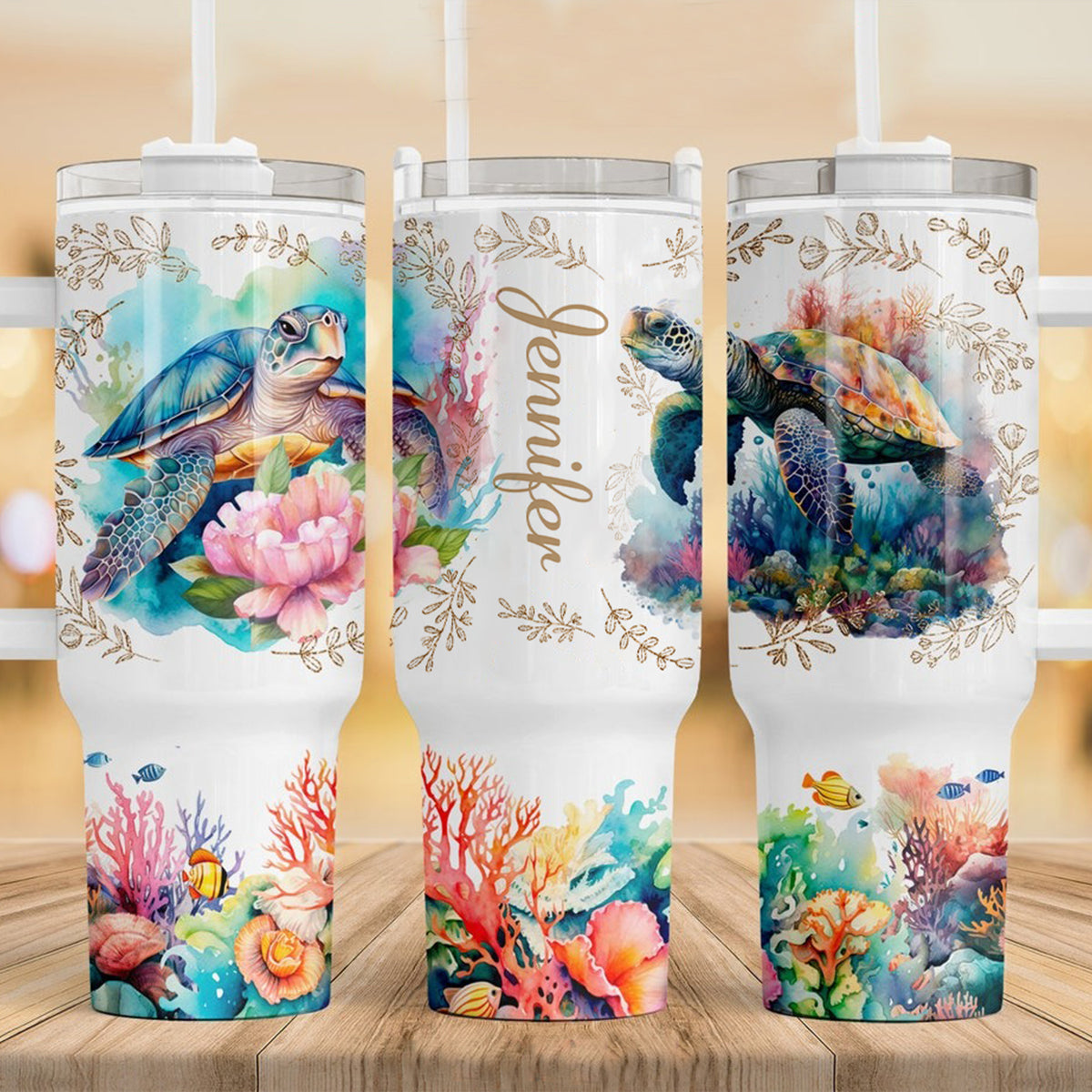 Personalisierter Schildkrötenbecher mit Henkel – „Love Turtles“