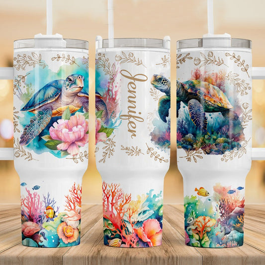 Personalisierter Schildkrötenbecher mit Henkel – „Love Turtles“