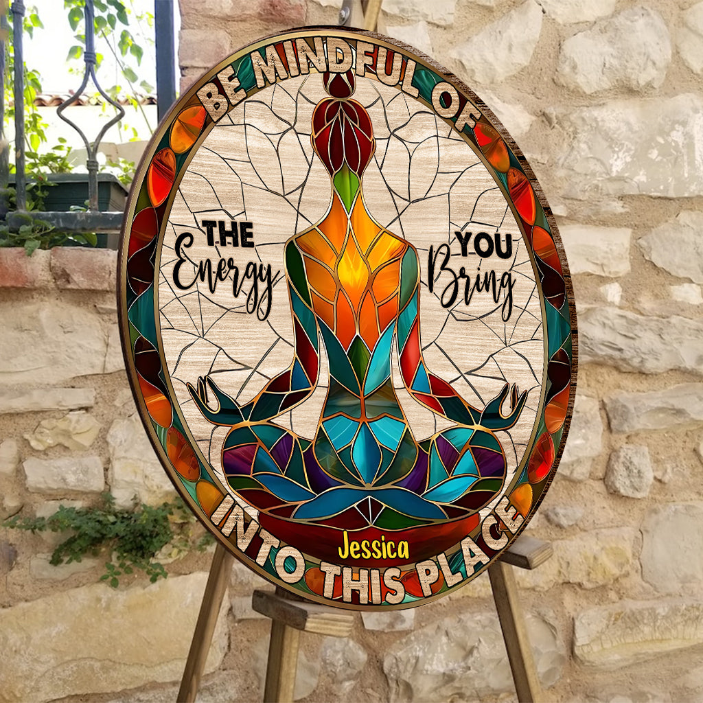 Please Be Mindful - Personalized Yoga Round Wood Sign