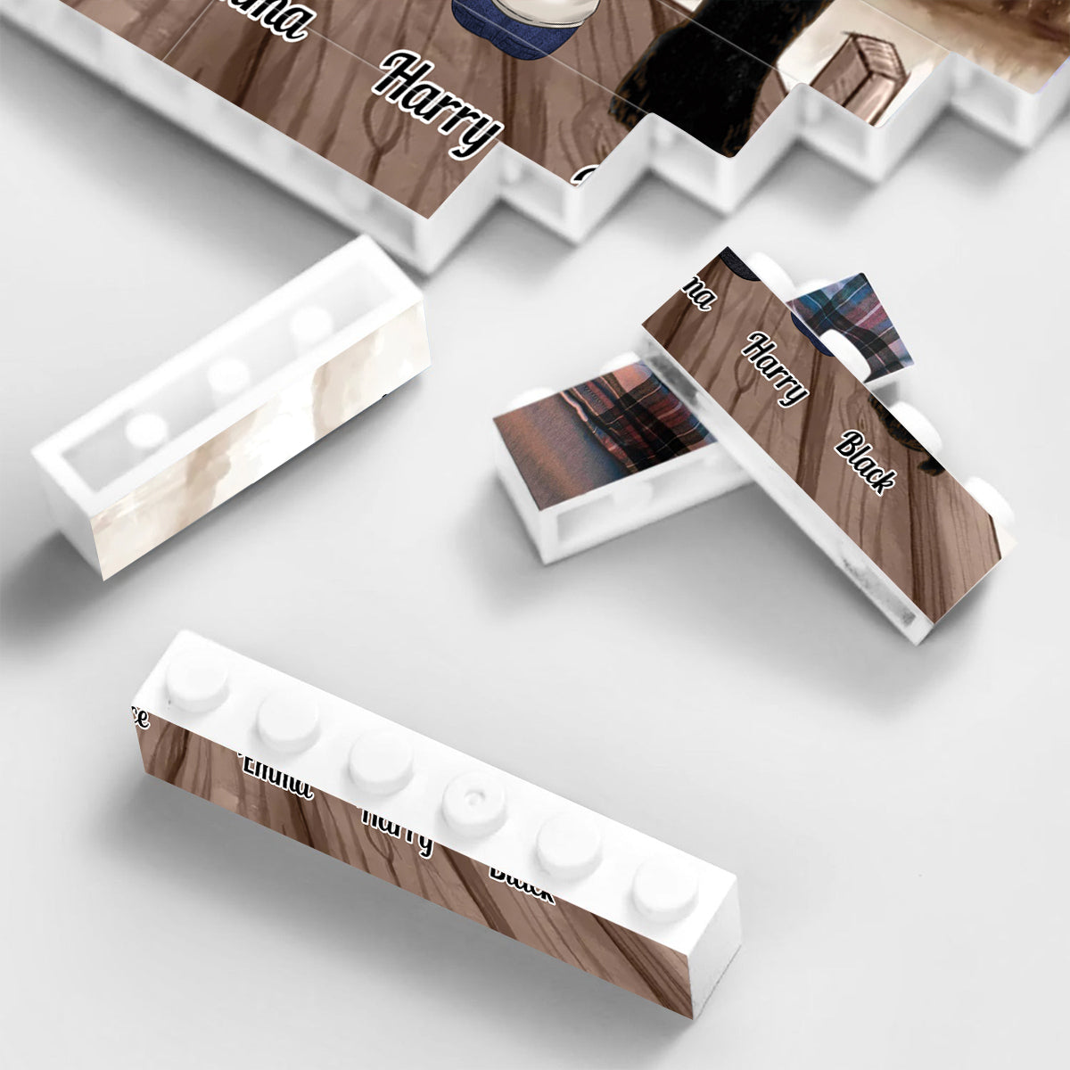 Und so bauten sie gemeinsam das Leben auf, das sie liebten – personalisierte Familien-Bausteine, einseitig, horizontal, rechteckig