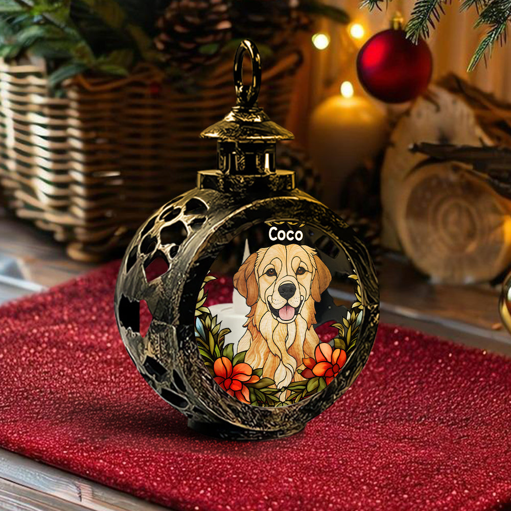 Personalisierte runde Laterne mit Beleuchtung für Haustiere – ideal für Hunde.