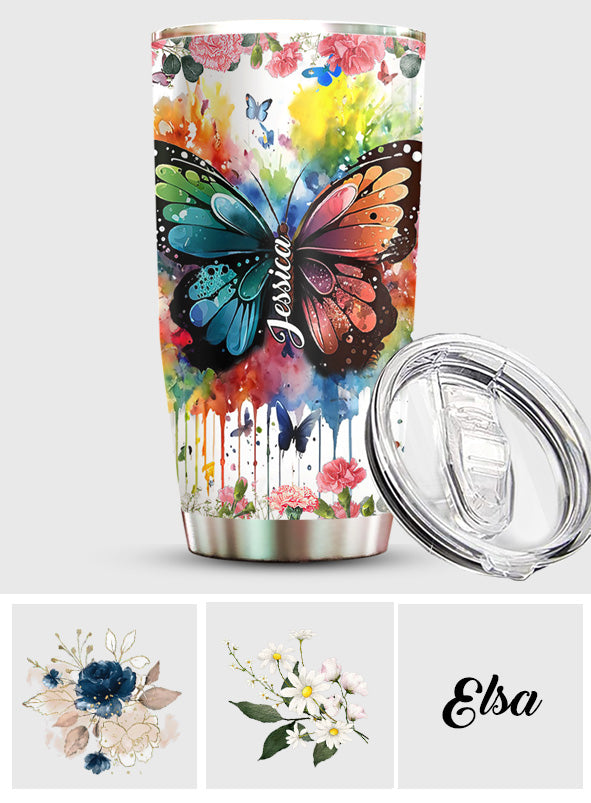 Schmetterling in bunter Aquarellversion - Personalisierter Schmetterlingsbecher
