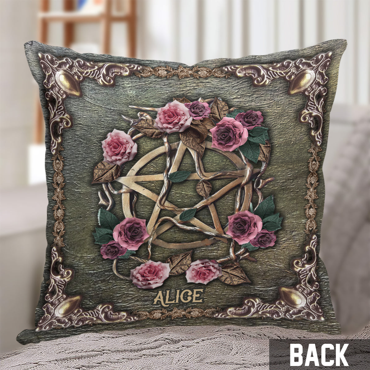 Mystical Witch Ancient Roses - Personalized Witch Throw Pillow