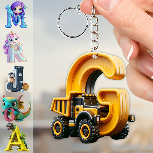 Baustellenfahrzeuge-Brief - Personalisierter Schlüsselanhänger für Kinder