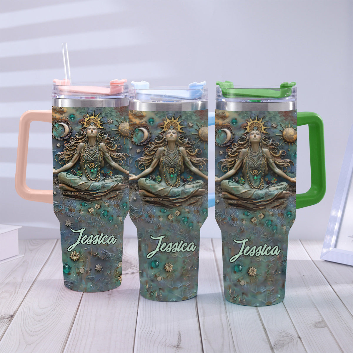 Verliere den Verstand, finde deine Seele – Personalisierter Yoga-Becher mit Henkel