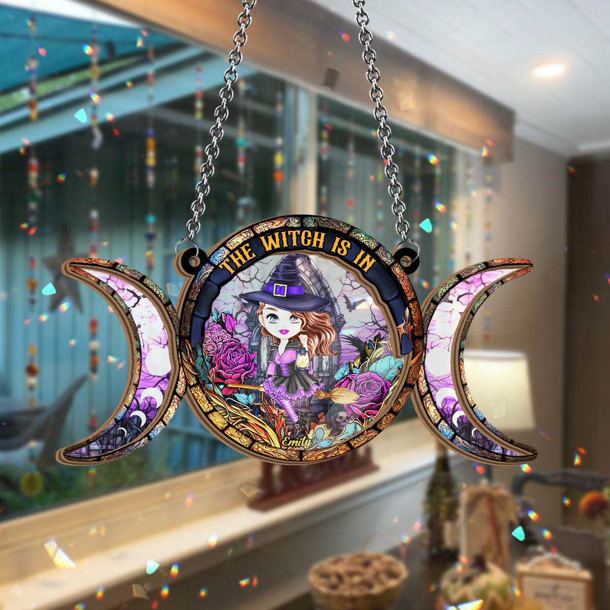 The Witch Is In - Personalized Witch 2 Layered Window Hanging Suncatcher