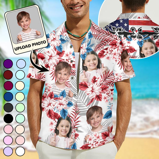 Foto hochladen: Personalisiertes Hawaiihemd zum 4. Juli – Vatertags-Shirt