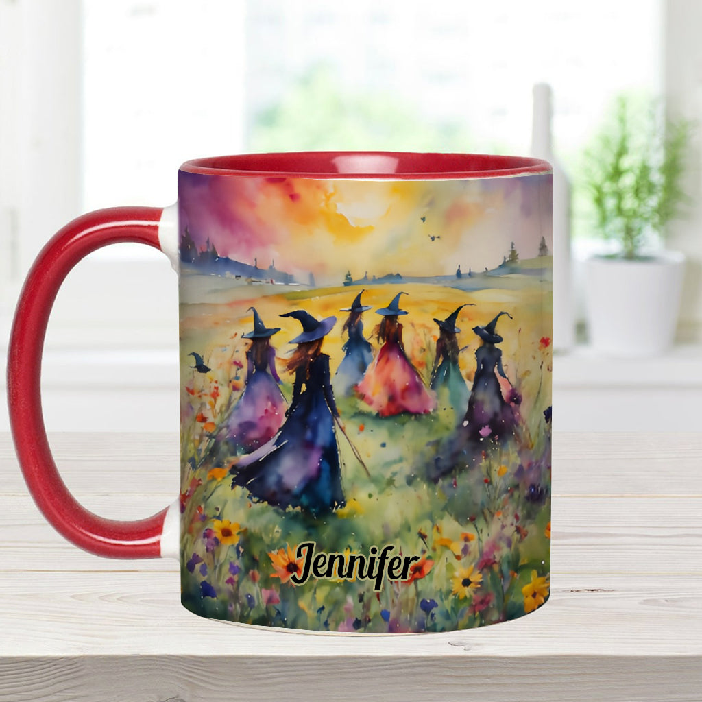 Aquarell-Hexen versammeln sich – Personalisierte Tasse mit Hexenmotiv
